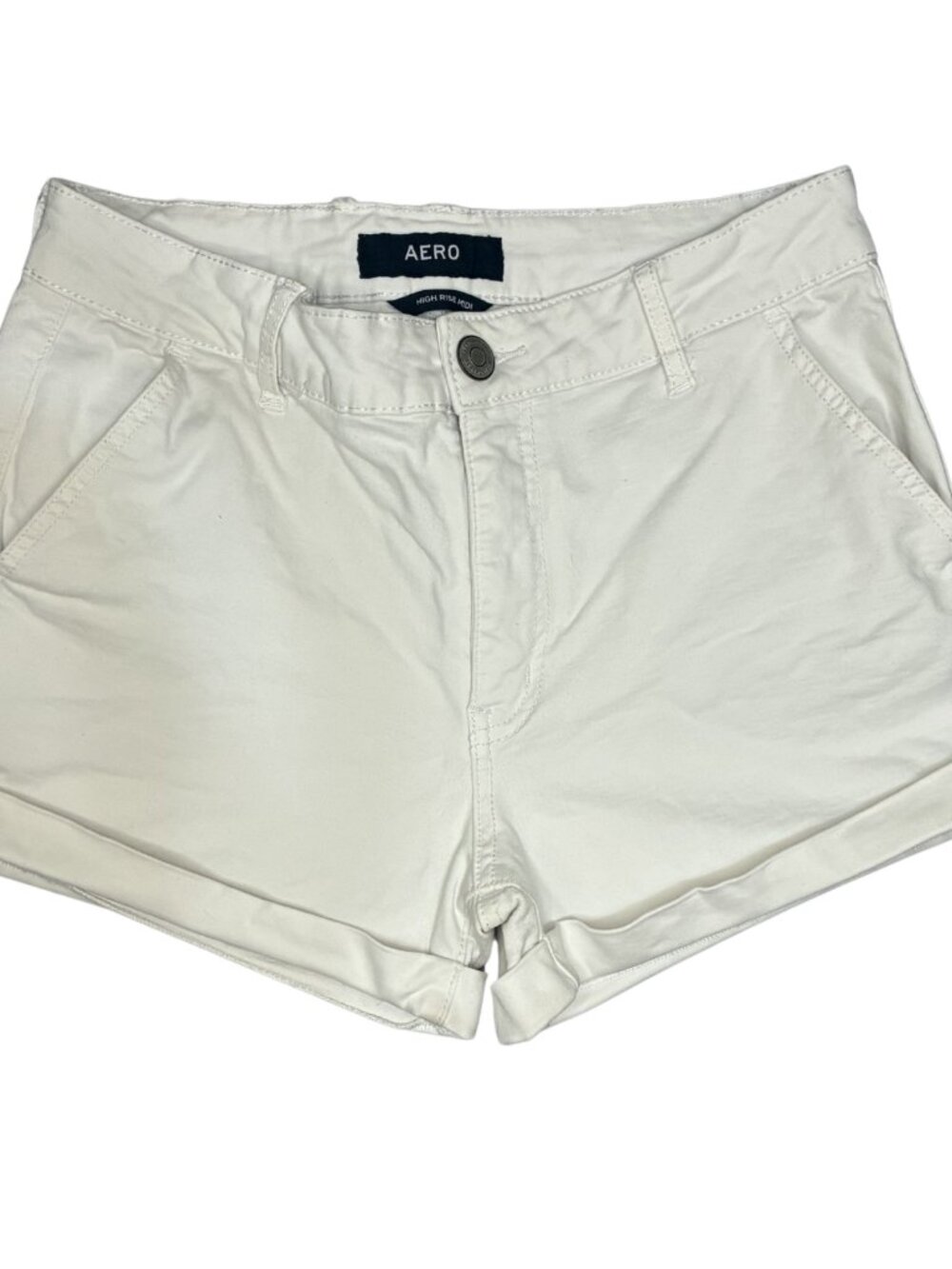 AERO Women’s High Rise White Chino Shorts Cuffed Size 8 Classic Summer